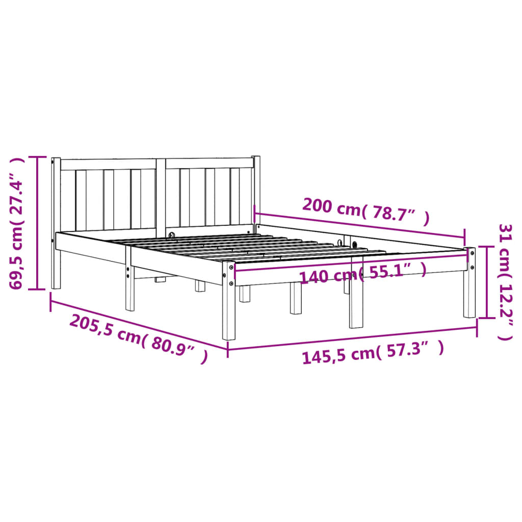 Estrutura de cama 140x200 cm madeira pinho maciça castanho cera