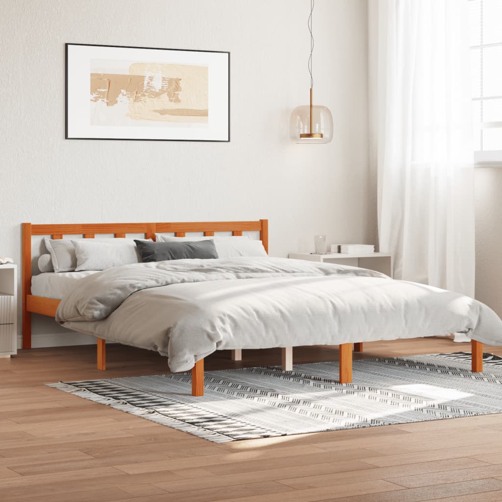 Estrutura de cama 150x200 cm madeira pinho maciça castanho cera