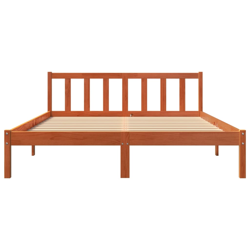 Estrutura de cama 150x200 cm madeira pinho maciça castanho cera