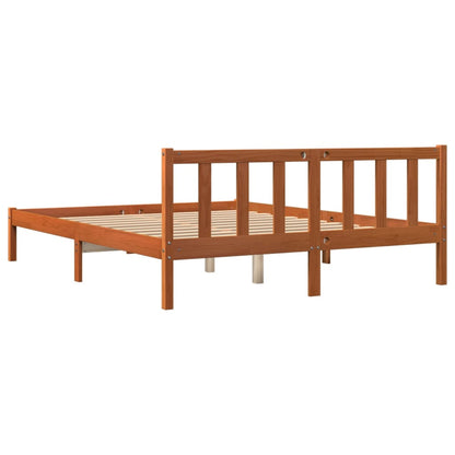 Estrutura de cama 150x200 cm madeira pinho maciça castanho cera