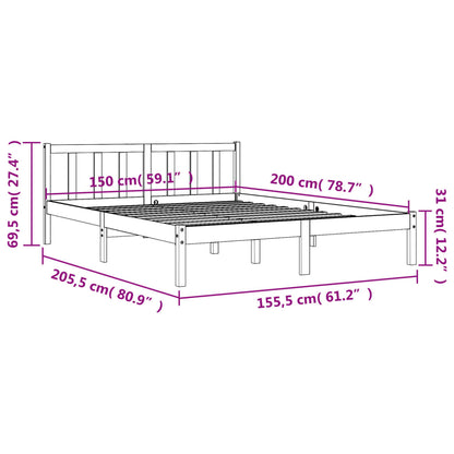 Estrutura de cama 150x200 cm madeira pinho maciça castanho cera