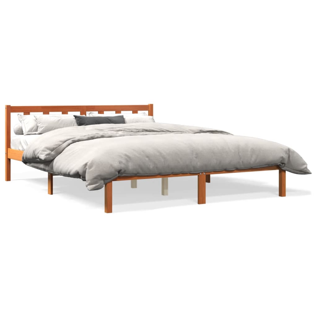 Estrutura de cama 150x200 cm madeira pinho maciça castanho cera