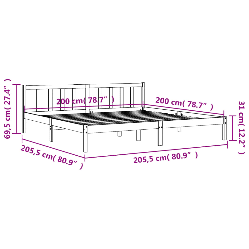 Estrutura de cama 200x200 cm pinho maciço castanho cera