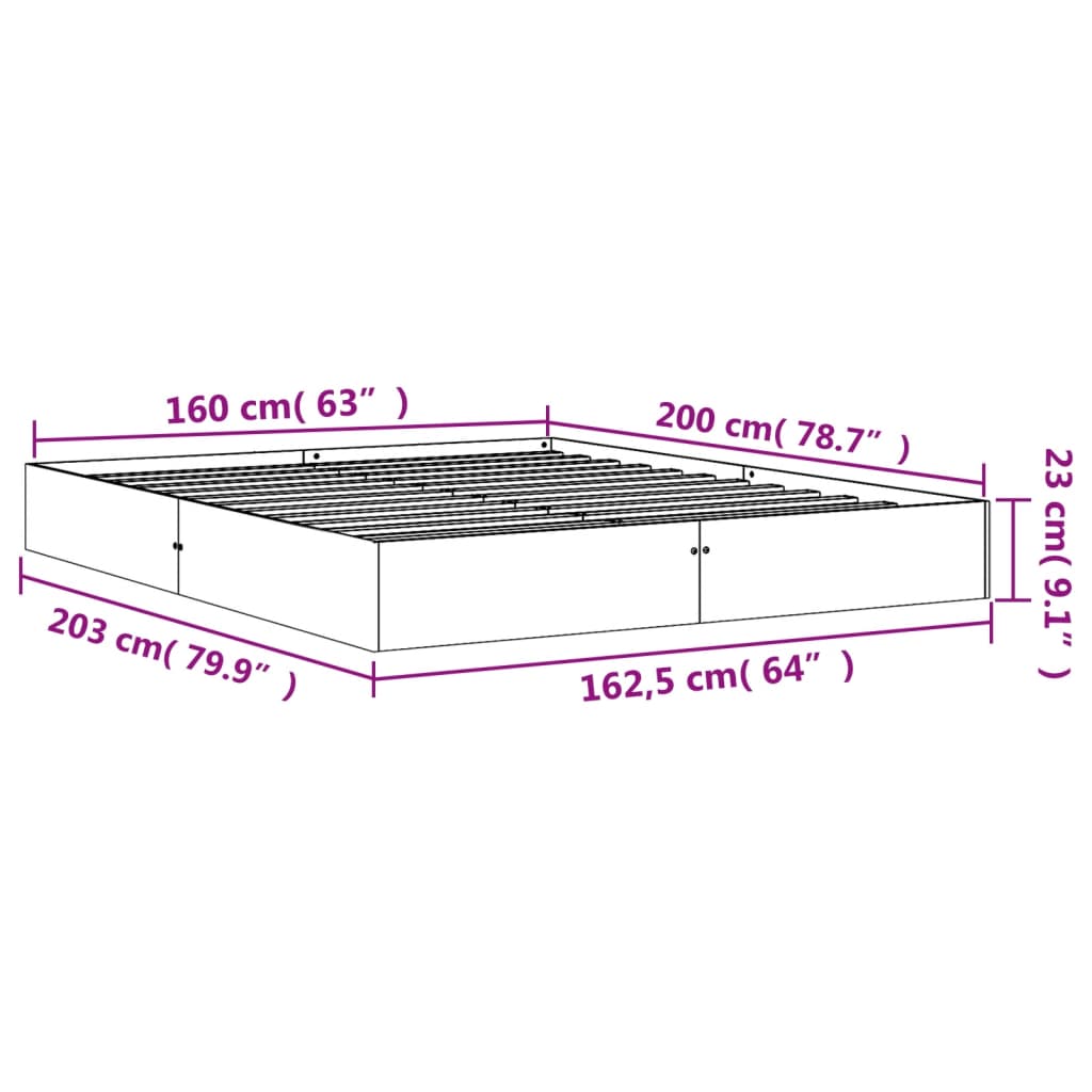 Estrutura de cama 160x200 cm madeira pinho maciça castanho cera