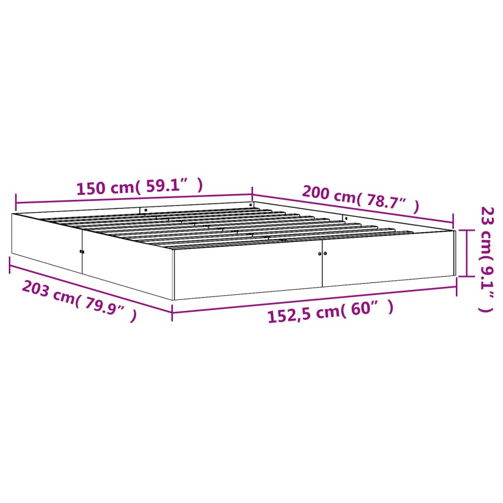 Estrutura de cama 150x200 cm madeira pinho maciça castanho cera