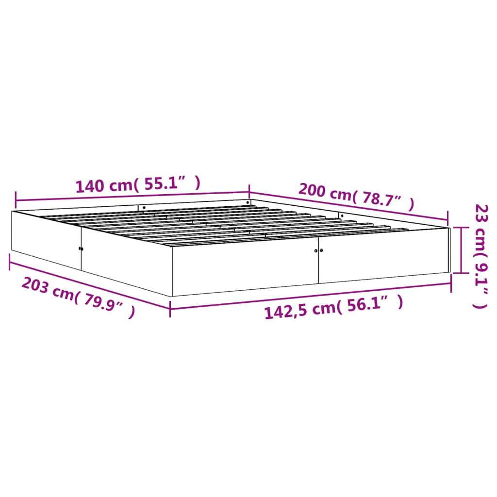 Estrutura de cama 140x200 cm madeira pinho maciça castanho cera