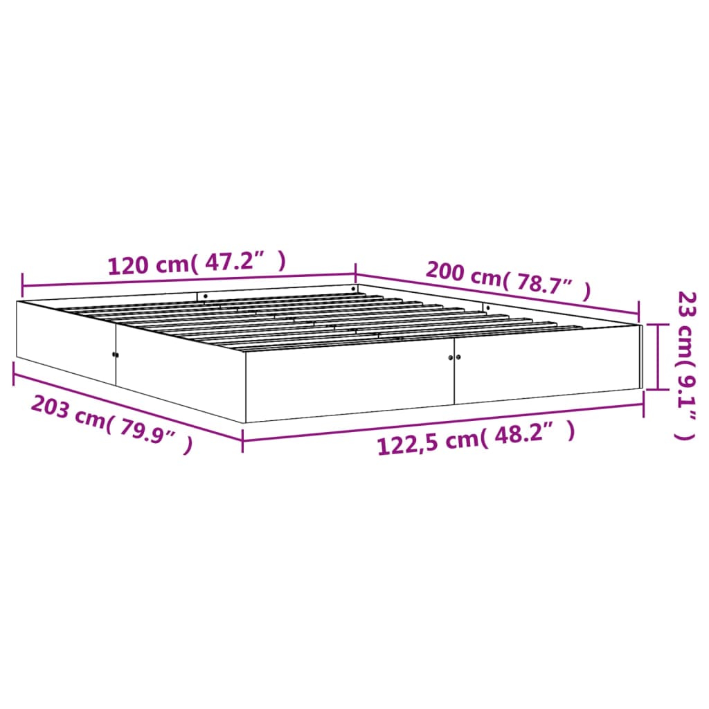 Estrutura de cama 120x200 cm madeira pinho maciça castanho cera