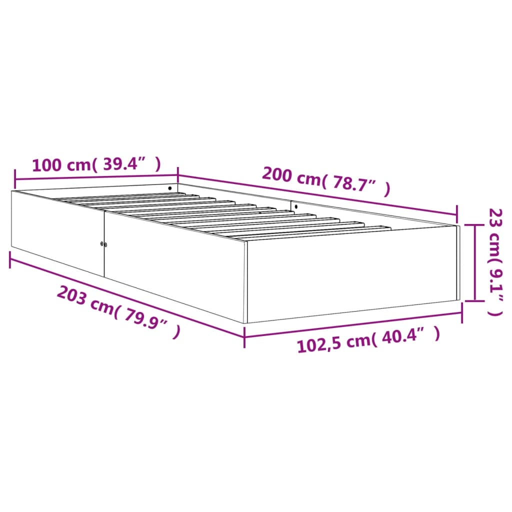 Estrutura de cama 100x200 cm madeira pinho maciça castanho cera