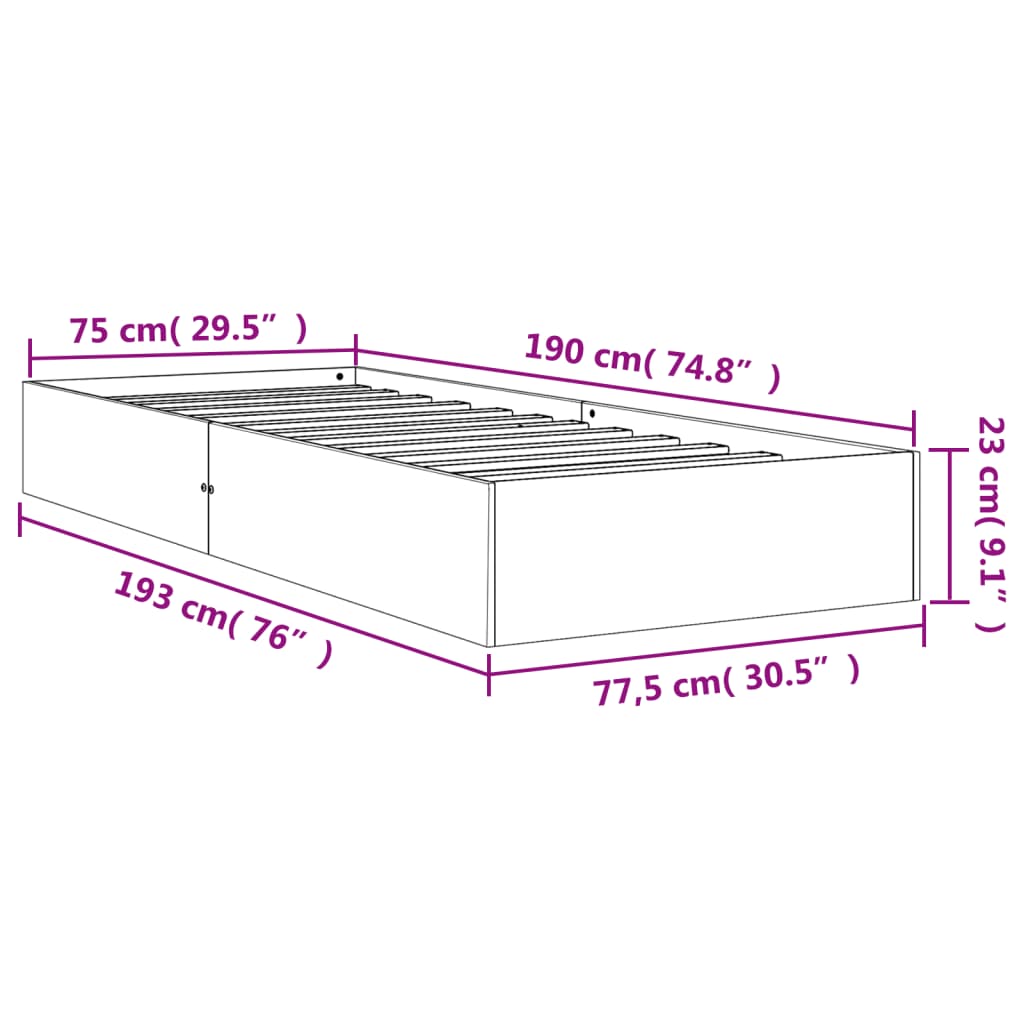 Estrutura de cama 75x190 cm madeira pinho maciça castanho cera