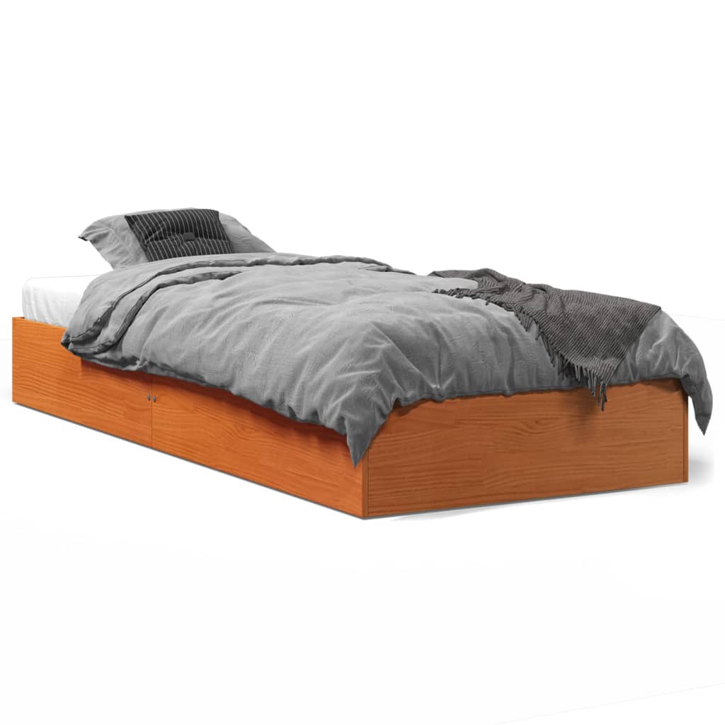 Estrutura de cama 75x190 cm madeira pinho maciça castanho cera