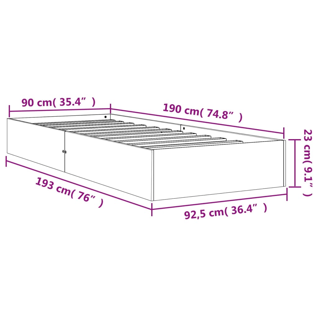 Estrutura de cama 90x190 cm madeira pinho maciça castanho cera