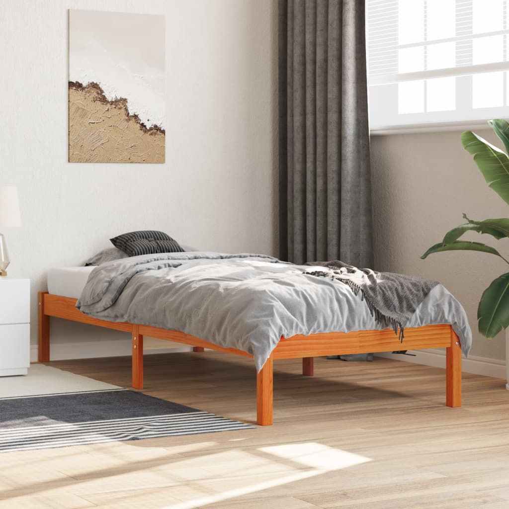 Estrutura de cama 75x190 cm madeira pinho maciça castanho cera