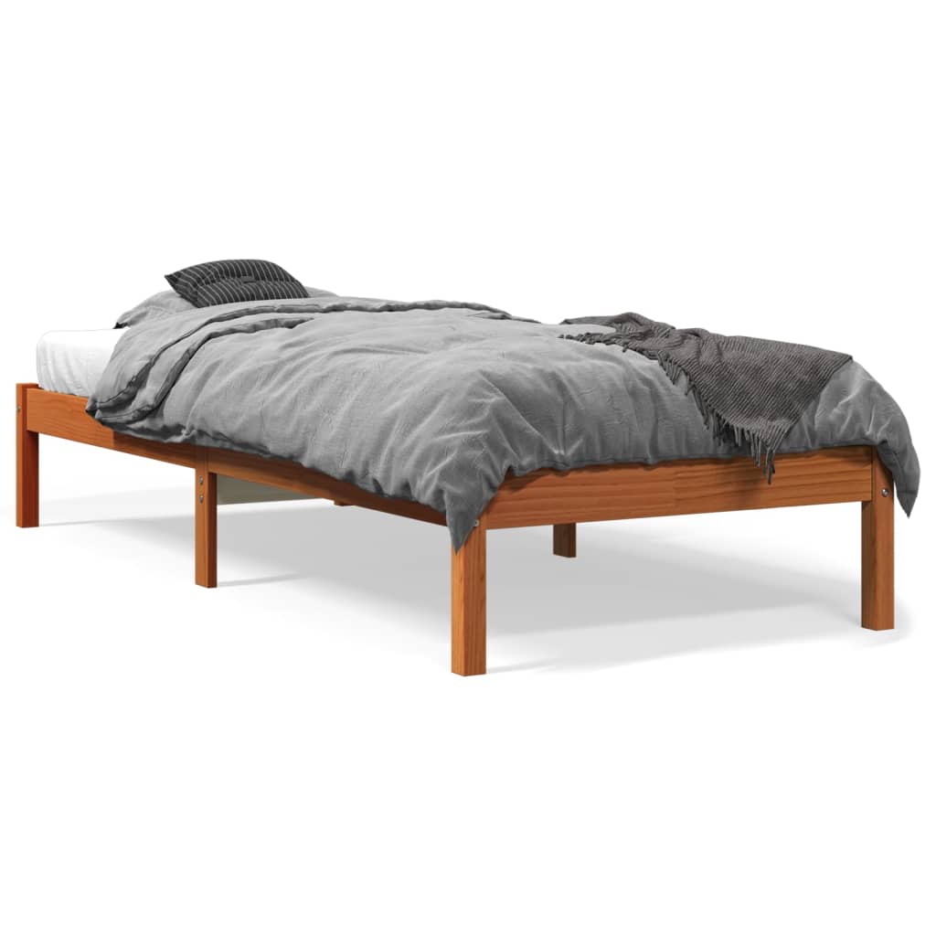 Estrutura de cama 75x190 cm madeira pinho maciça castanho cera