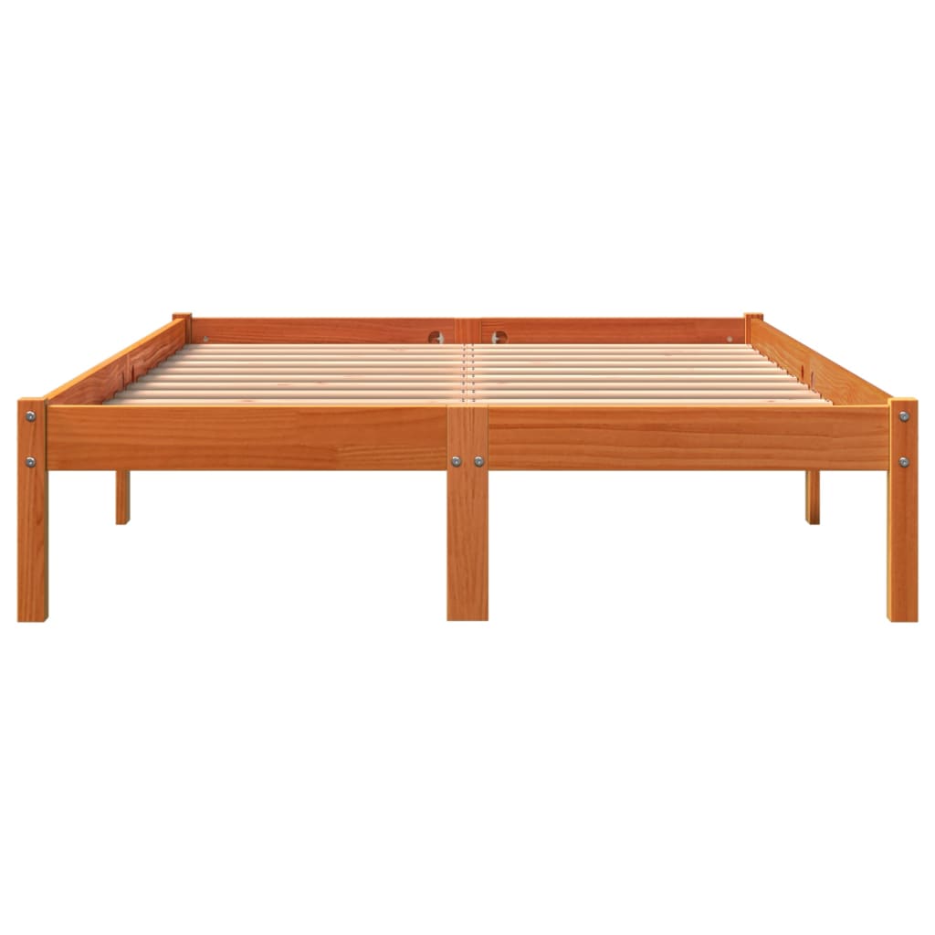 Estrutura de cama 135x190 cm madeira pinho maciça castanho cera