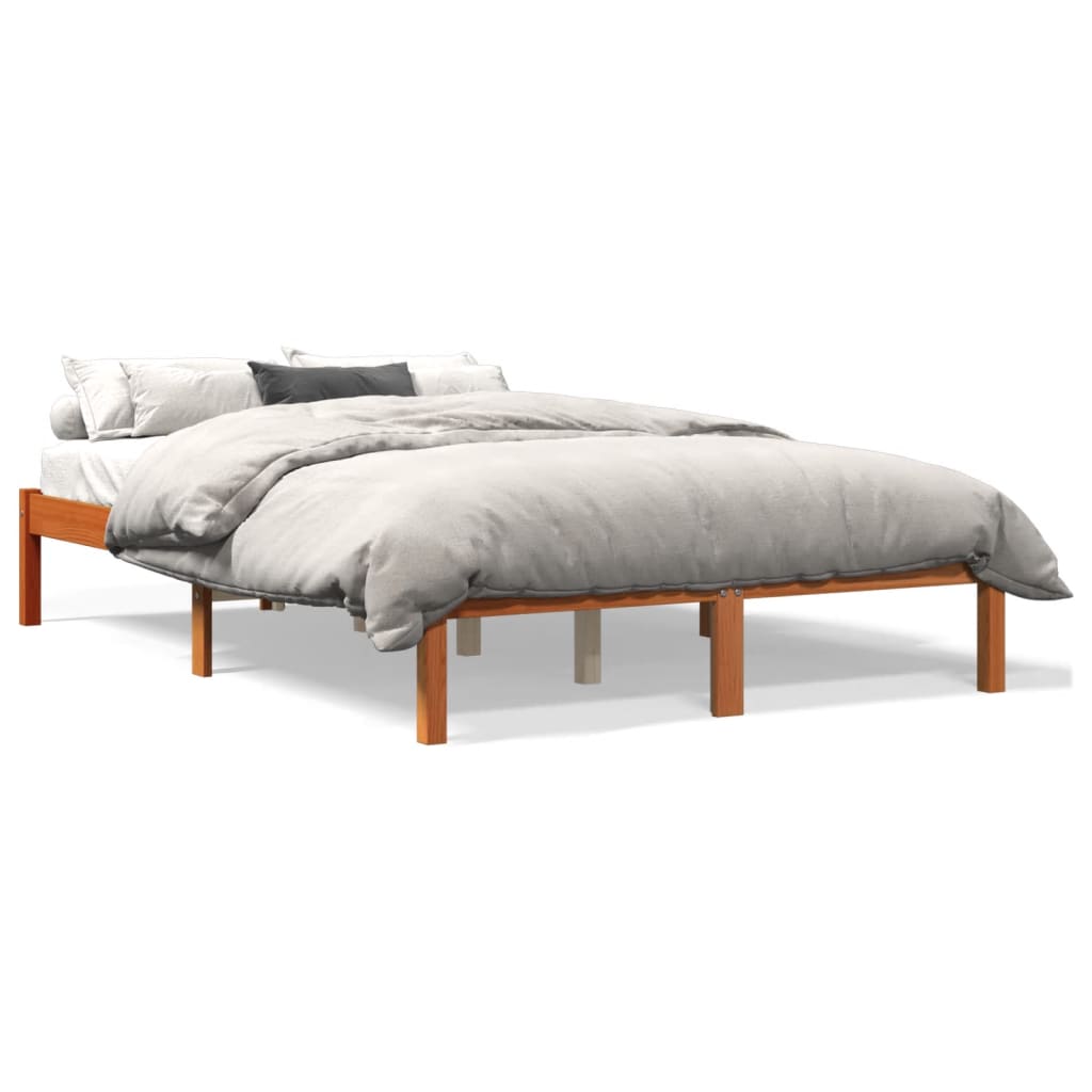 Estrutura de cama 135x190 cm madeira pinho maciça castanho cera