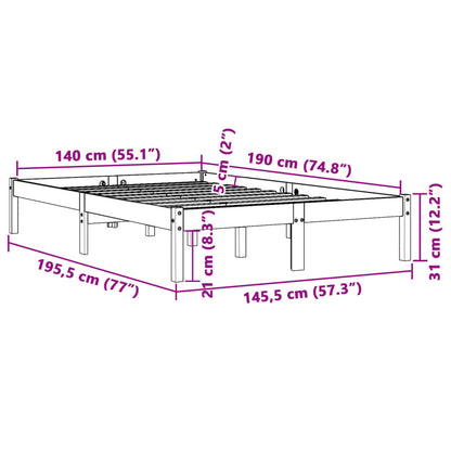 Estrutura de cama 140x190 cm madeira pinho maciça castanho cera