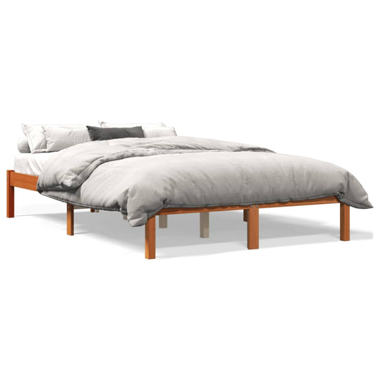 Estrutura de cama 140x190 cm madeira pinho maciça castanho cera