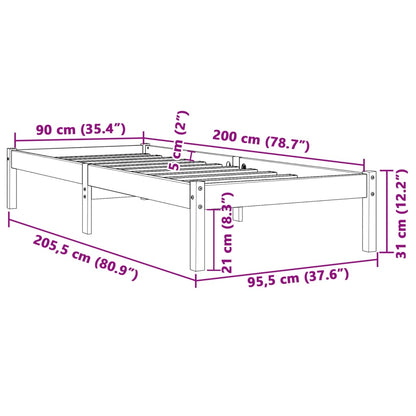 Estrutura de cama 90x200 cm madeira pinho maciça castanho cera