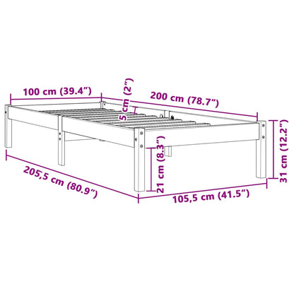 Estrutura de cama 100x200 cm madeira pinho maciça castanho cera