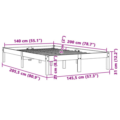 Estrutura de cama 140x200 cm madeira pinho maciça castanho cera