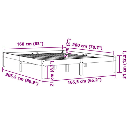 Estrutura de cama 160x200 cm madeira pinho maciça castanho cera