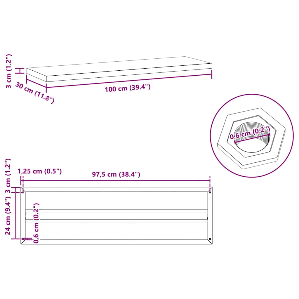 Prateleiras de parede 2 pcs 100x30x3 cm aço inoxidável prateado