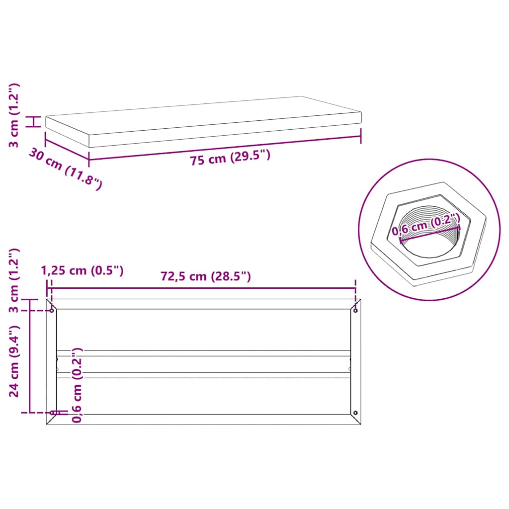 Prateleiras de parede 2 pcs 75x30x3 cm aço inoxidável prateado