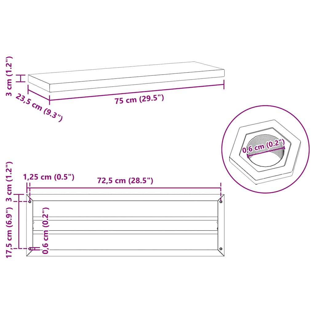 Prateleiras de parede 2 pcs 75x23,5x3cm aço inoxidável prateado