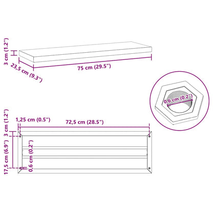 Prateleiras de parede 2 pcs 75x23,5x3cm aço inoxidável prateado