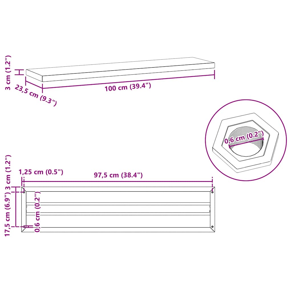 Prateleiras de parede 2pcs 100x23,5x3cm aço inoxidável prateado