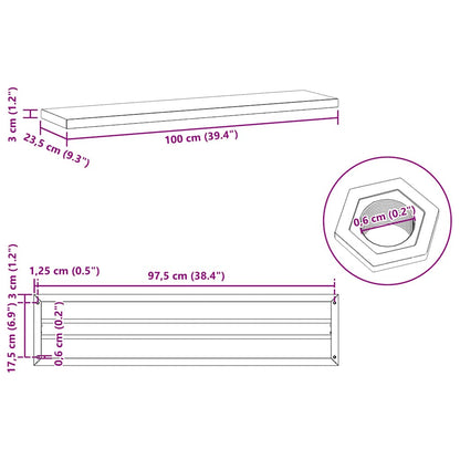 Prateleiras de parede 2pcs 100x23,5x3cm aço inoxidável prateado