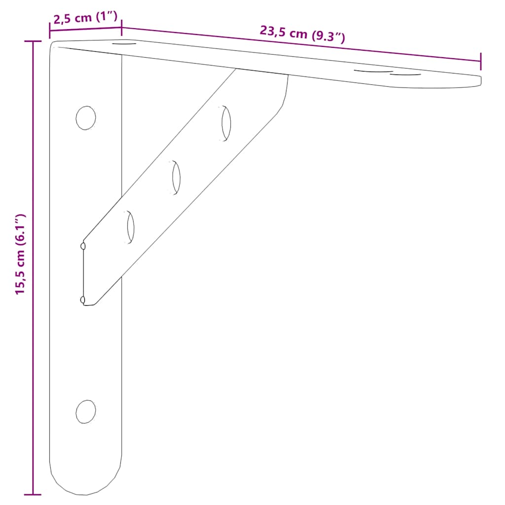 Suportes prateleira 4pcs 23,5x2,5x15,5 cm aço inoxidável prata