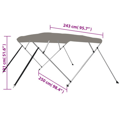 Toldo de 4 arcos Bimini 243x250x131 cm cinzento