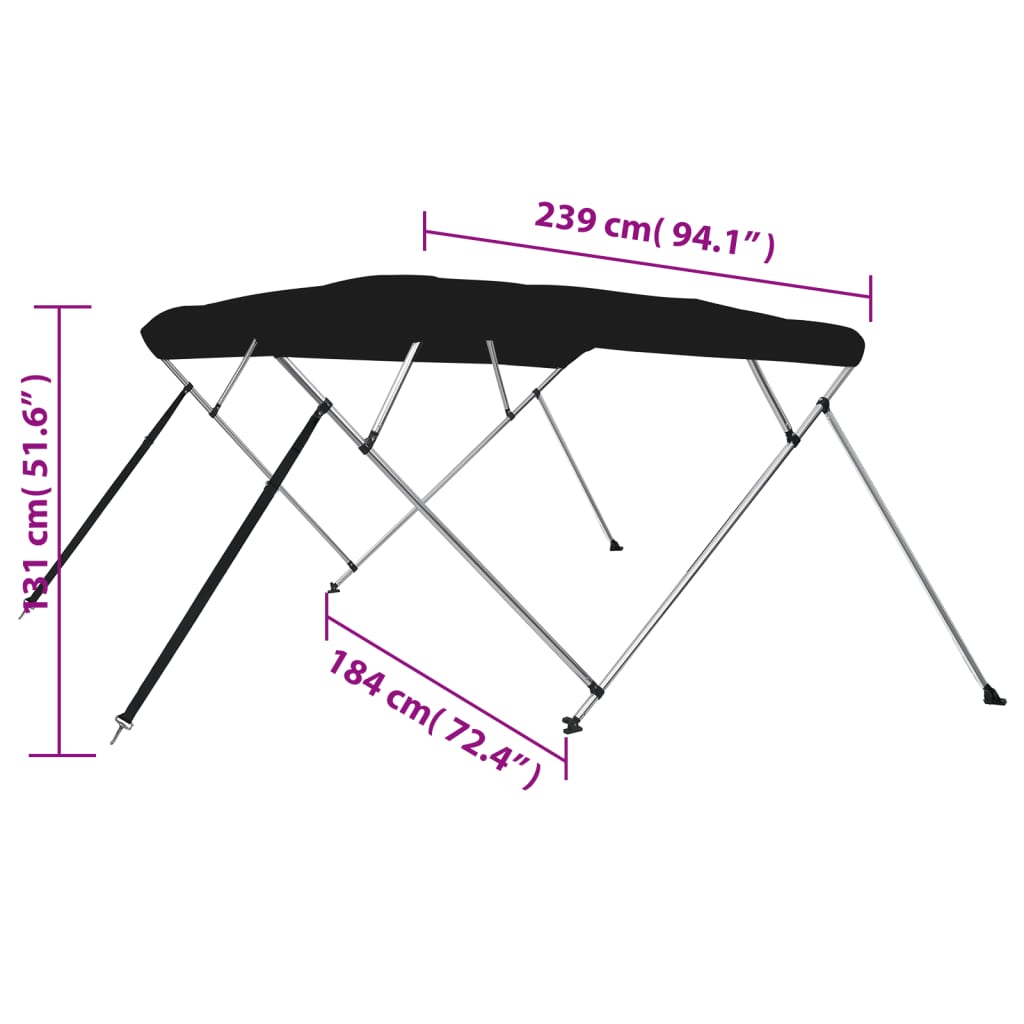 Toldo de 4 arcos Bimini 239x184x131 cm preto