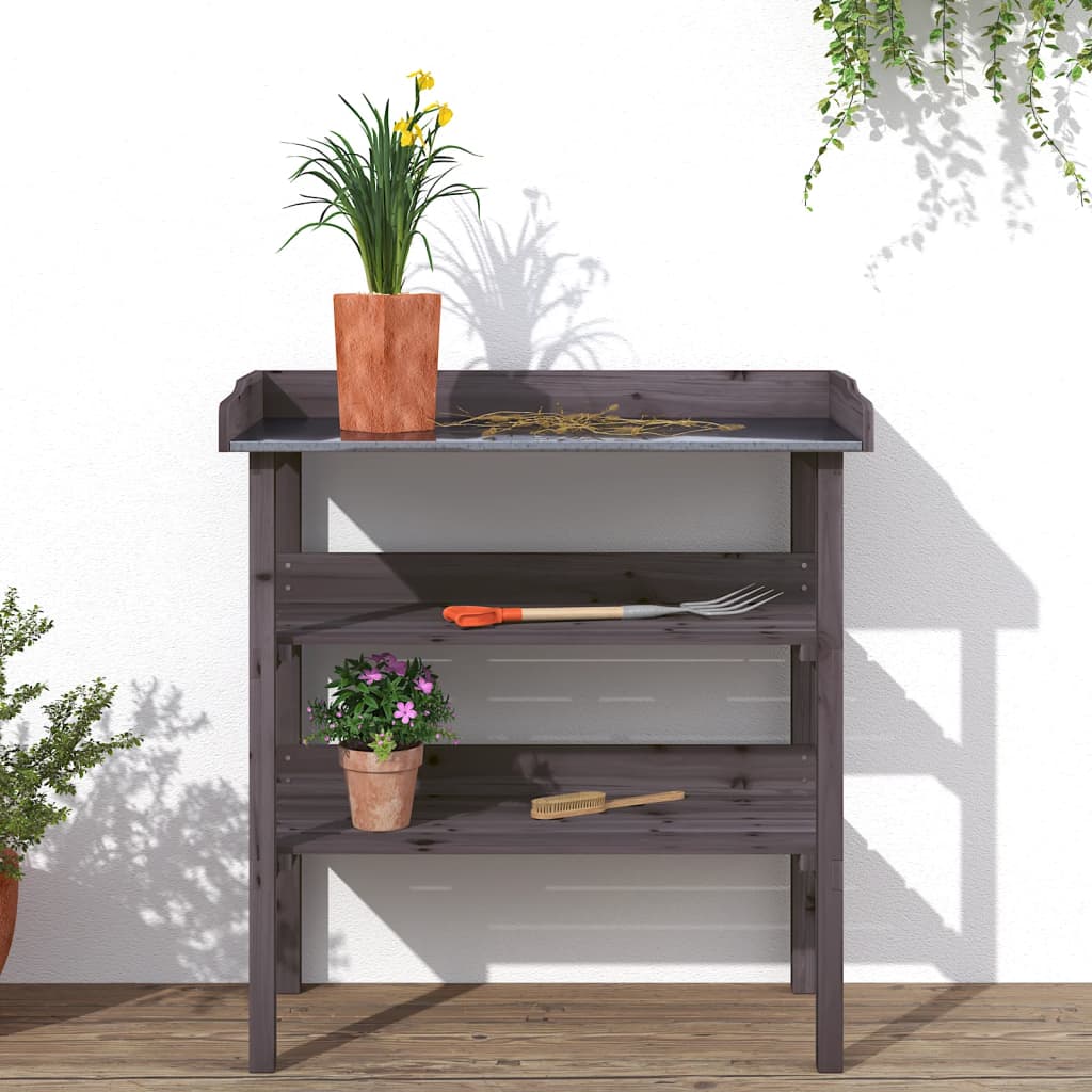 Mesa p/ plantas c/ prateleiras 78x38x82,5 cm abeto maciço cinza