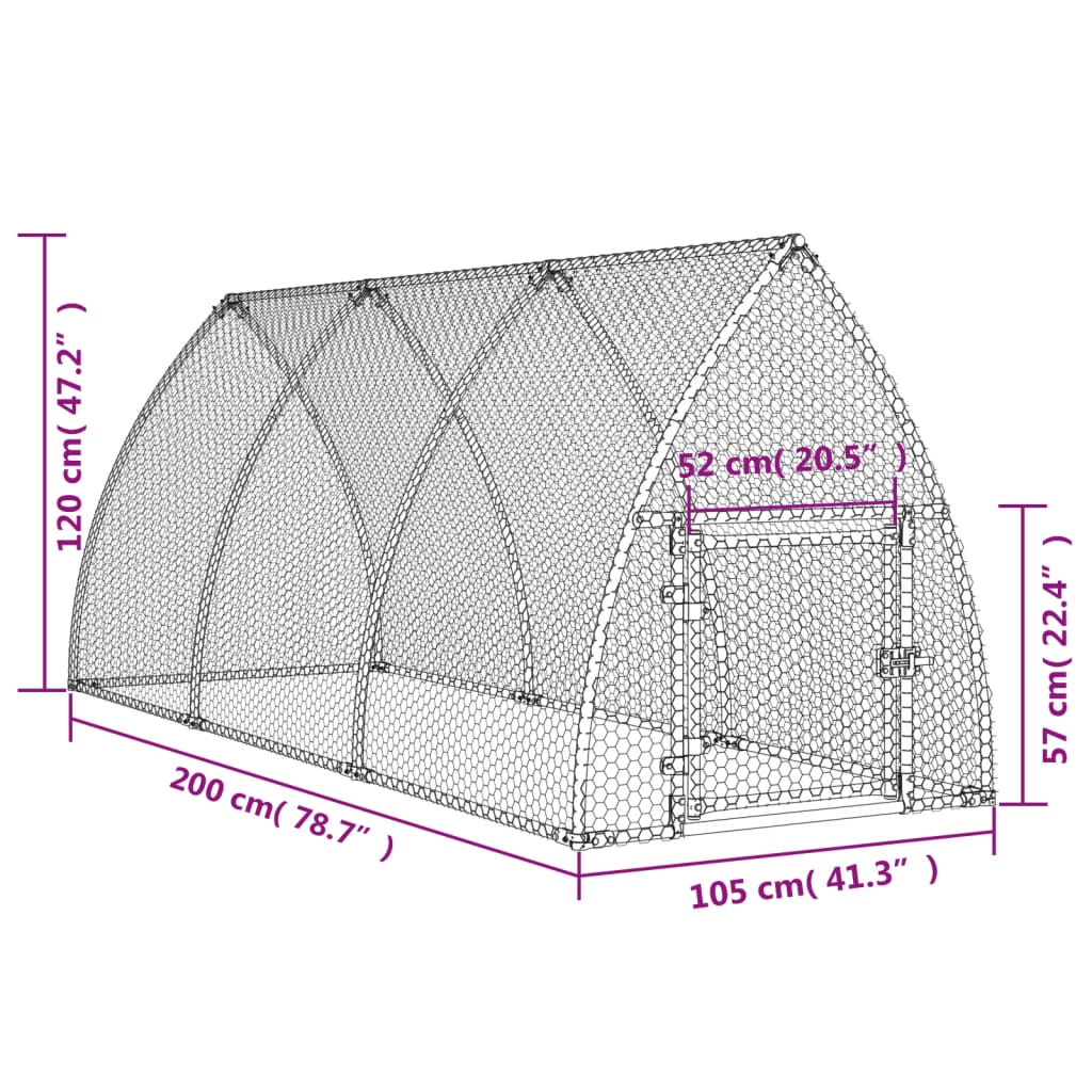 Galinheiro 300x105x120 cm aço galvanizado prateado