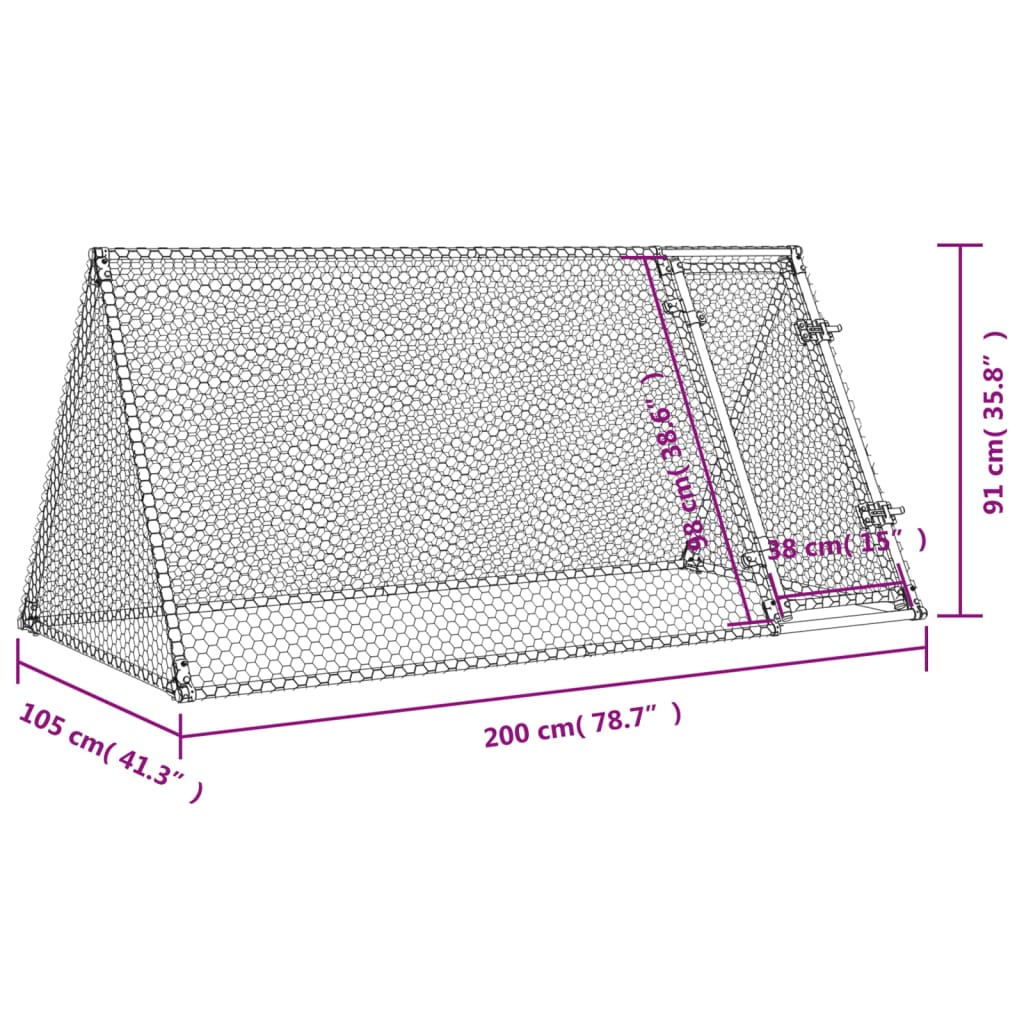 Galinheiro 200x105x91 cm aço galvanizado prateado