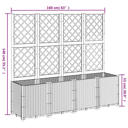 Vaso/floreira jardim c/ treliça 160x40x140 cm PP cinzento-claro