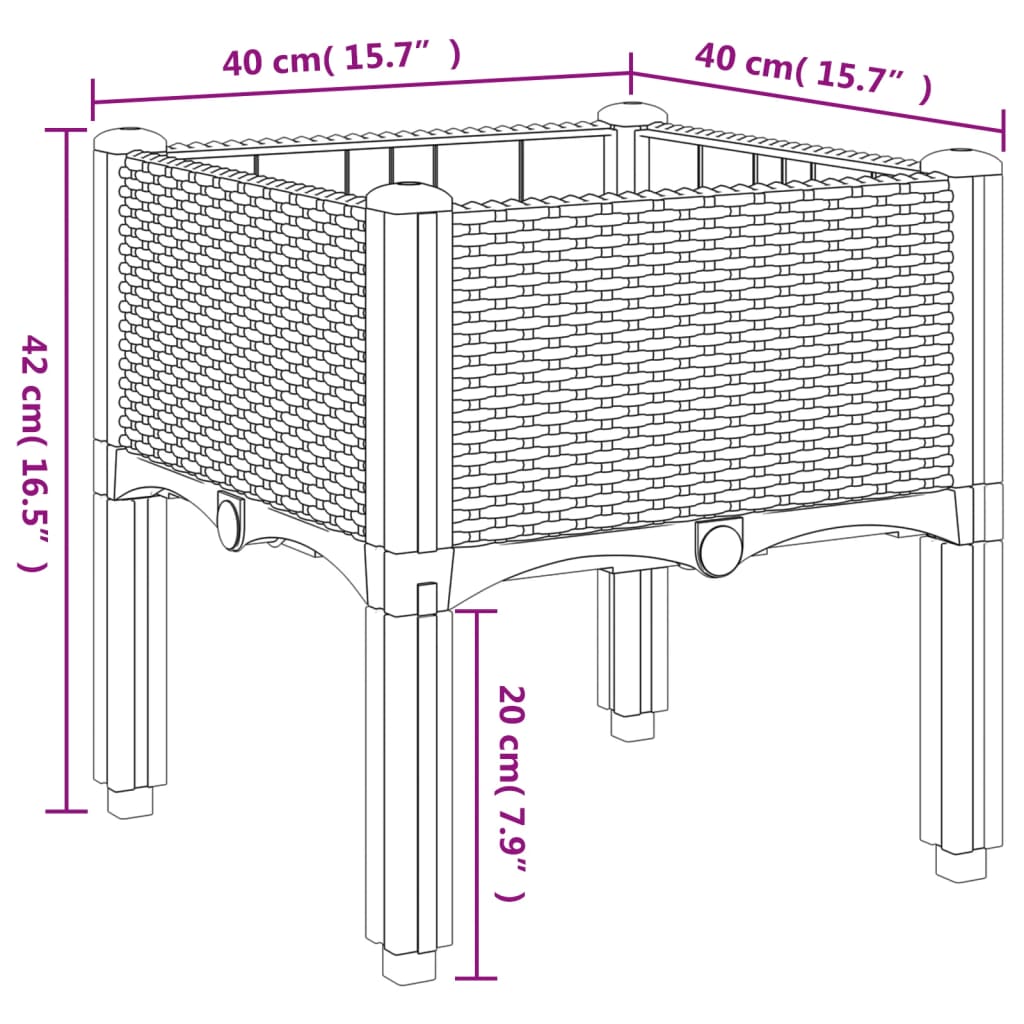 Vaso/floreira de jardim c/ pernas 40x40x42 cm PP cinzento