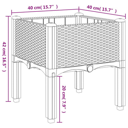 Vaso/floreira de jardim c/ pernas 40x40x42 cm PP cinzento