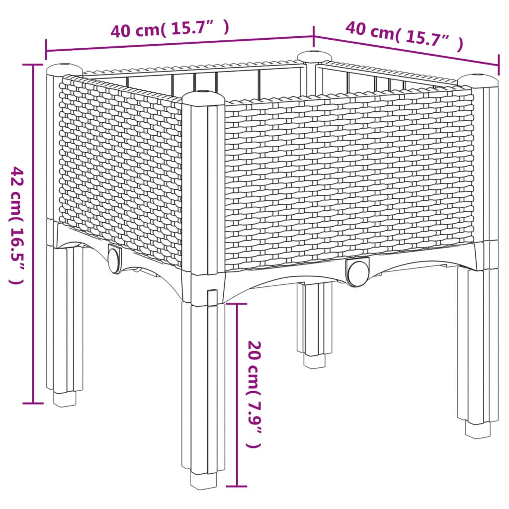 Vaso/floreira de jardim c/ pernas 40x40x42 cm PP cinzento-claro