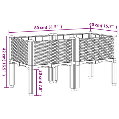 Vaso/floreira de jardim c/ pernas 80x40x42 cm PP cinzento