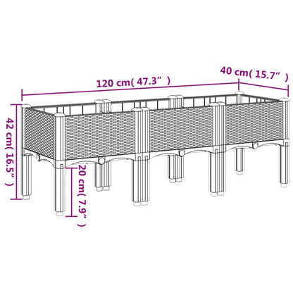 Vaso/floreira de jardim c/ pernas 120x40x42 cm PP cinzento