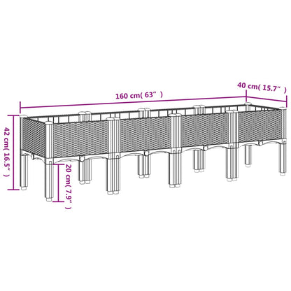 Vaso/floreira de jardim c/ pernas 160x40x42 cm PP branco