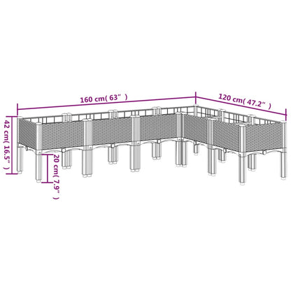 Vaso/floreira de jardim c/ pernas 160x120x42 cm PP cinzento