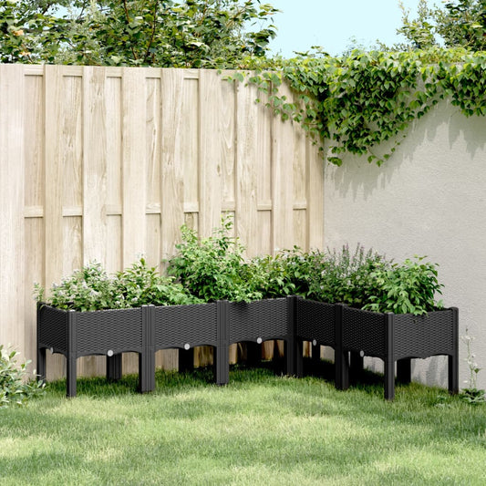 Vaso/floreira de jardim c/ pernas 160x120x42 cm PP preto