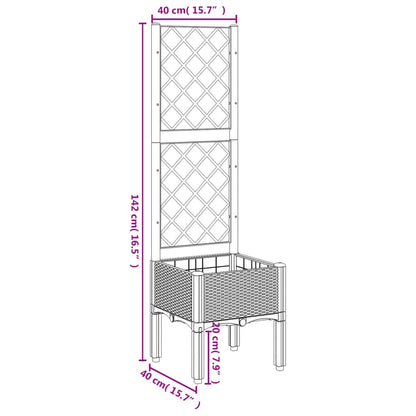 Vaso/floreira de jardim c/ treliça 40x40x142 cm PP cinzento