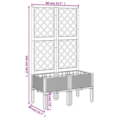 Vaso/floreira jardim c/ treliça 80x40x142 cm PP cinzento-claro