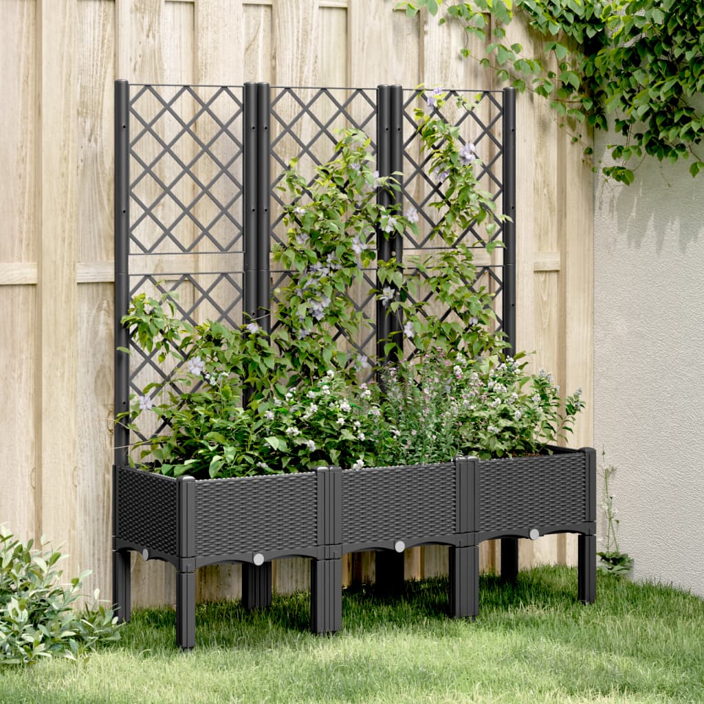 Vaso/floreira de jardim c/ treliça 120x40x142 cm PP preto