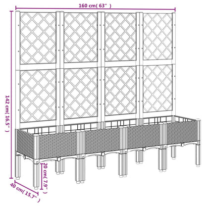 Vaso/floreira de jardim c/ treliça 160x40x142 cm PP preto